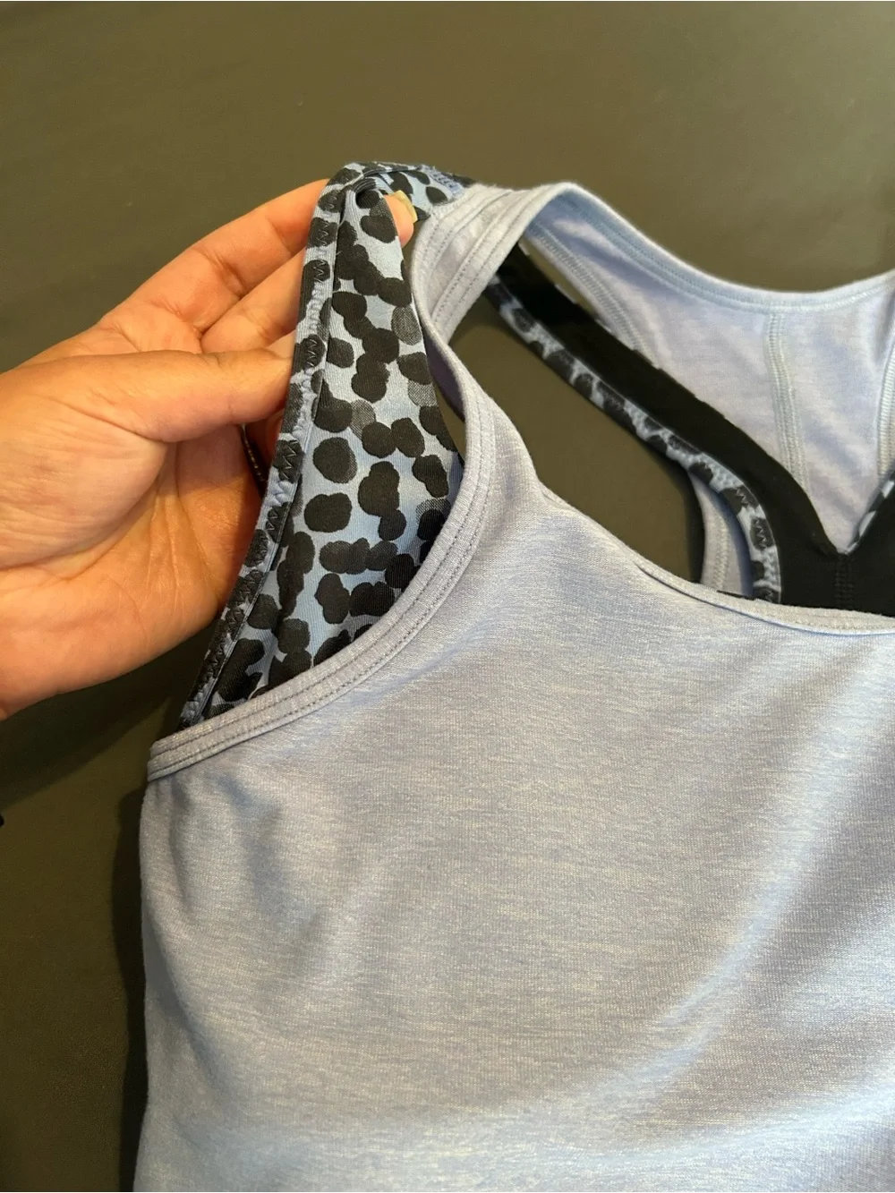 lululemon athletica Light Gray Tank with Black and White Leopard Trim